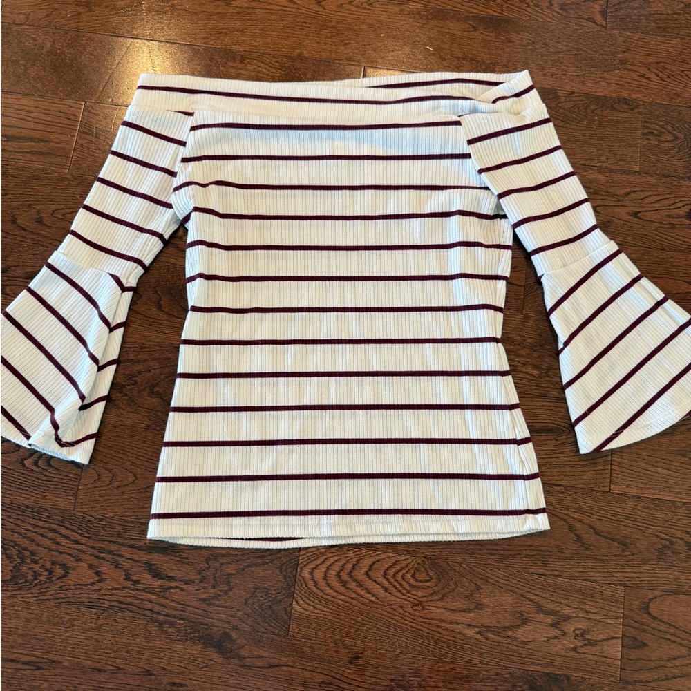 Striped Off-Shoulder Bell Sleeve Top